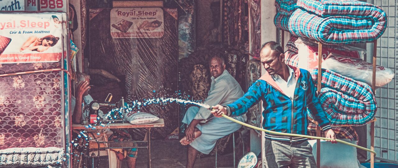 man holding hose