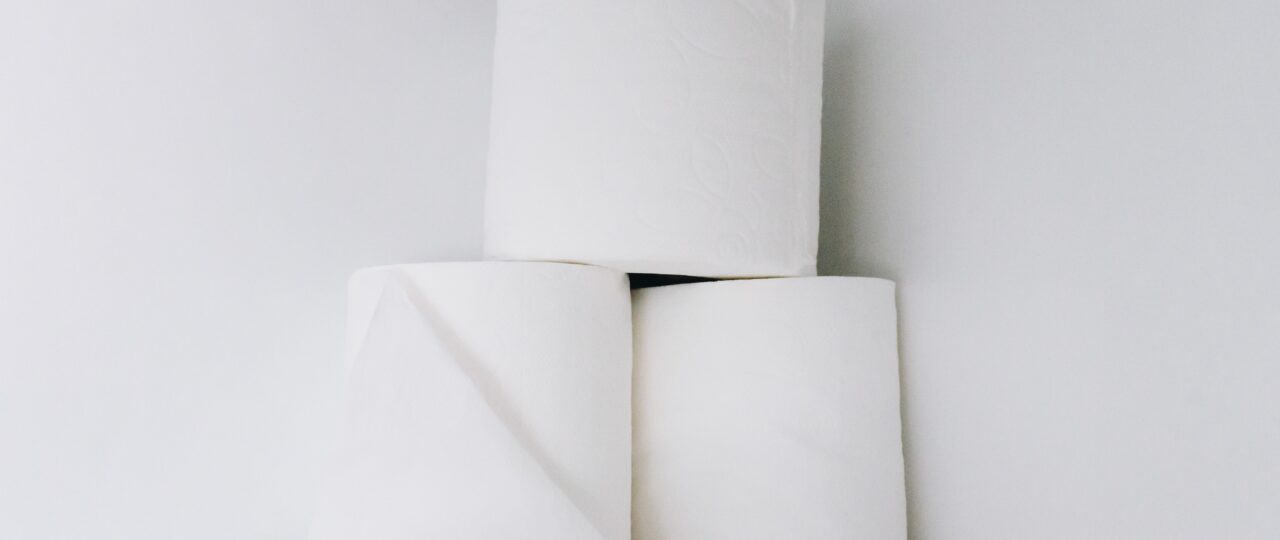 white toilet paper roll on white table
